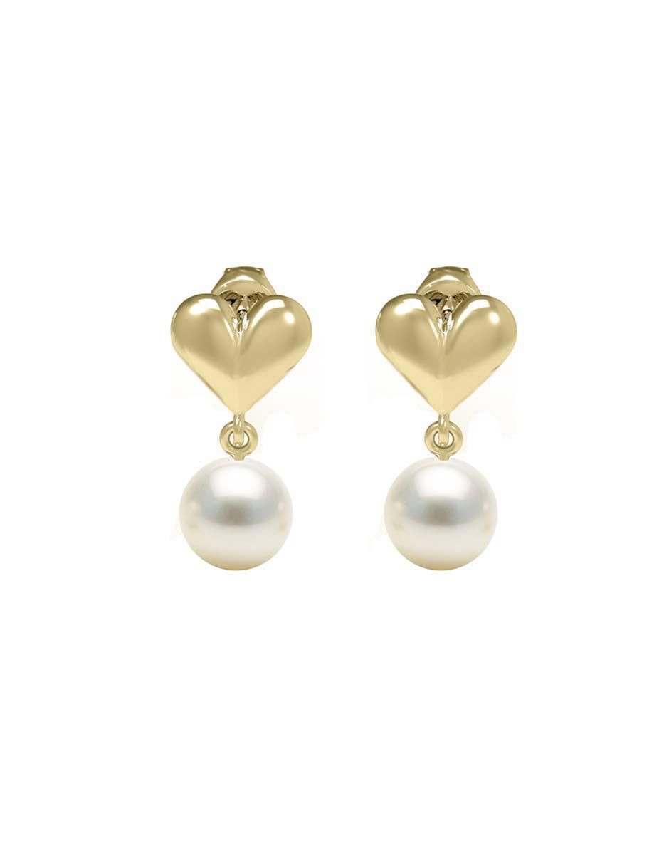 Aretes de corazón Dolcezza de oro con acabado brillante perla