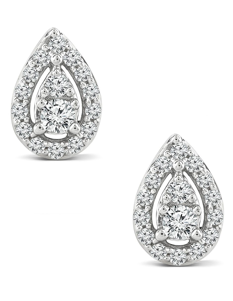 Broqueles de gota de oro blanco 14 K con acabado pavé diamante