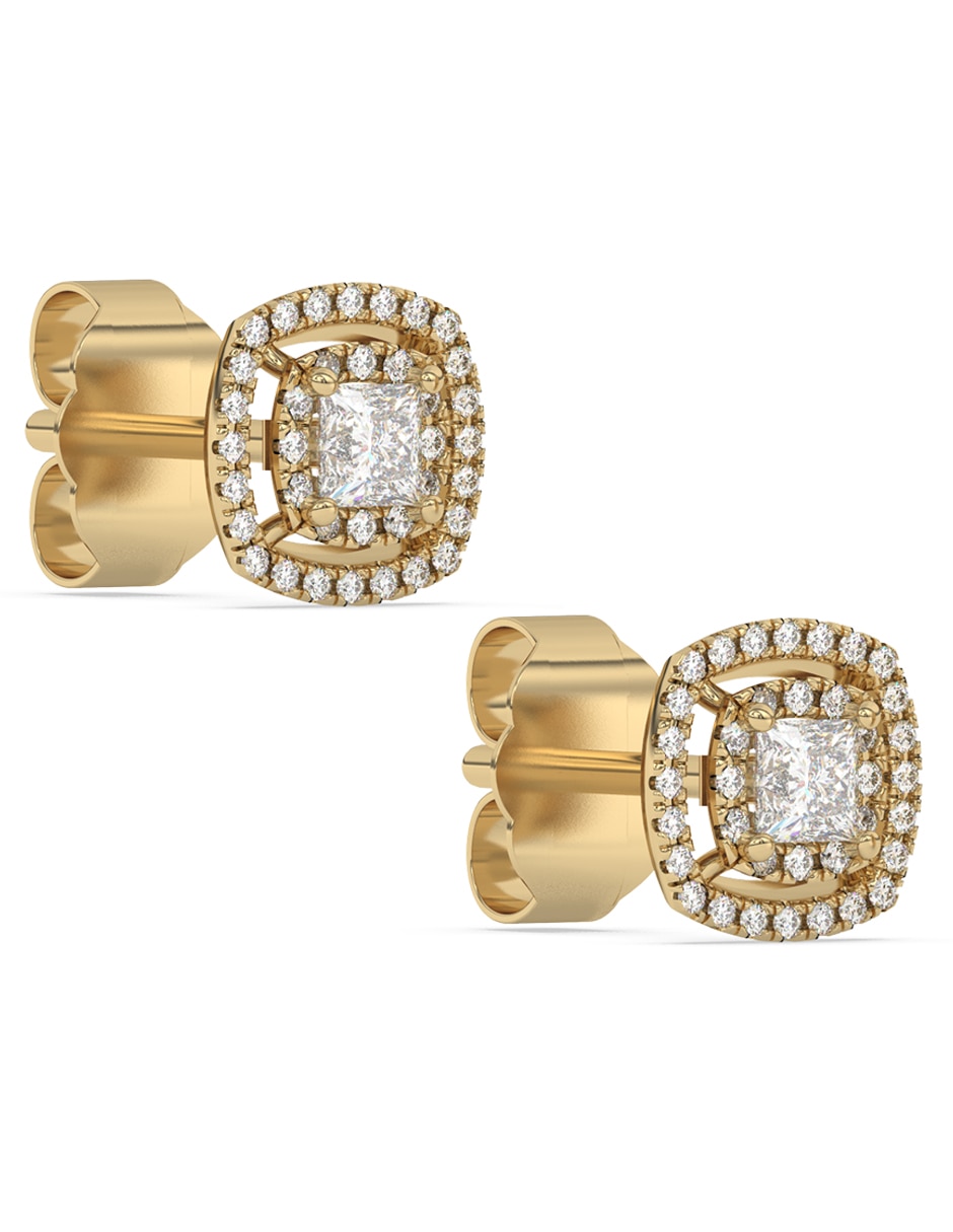 Broqueles cuadrados de oro 14 K con acabado pavé diamante 2