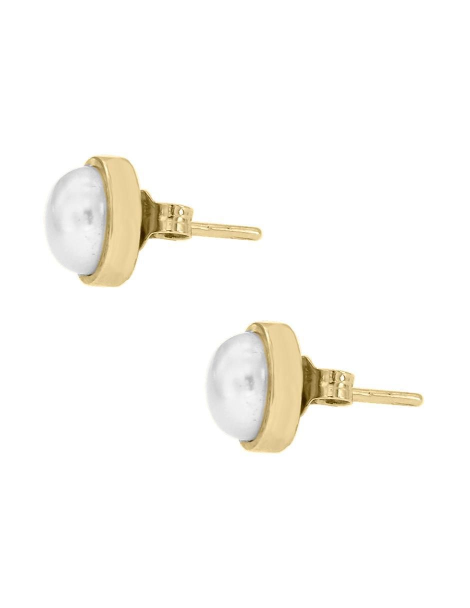 Aretes redondos de oro amarillo 14 K con acabado brillante perla 2