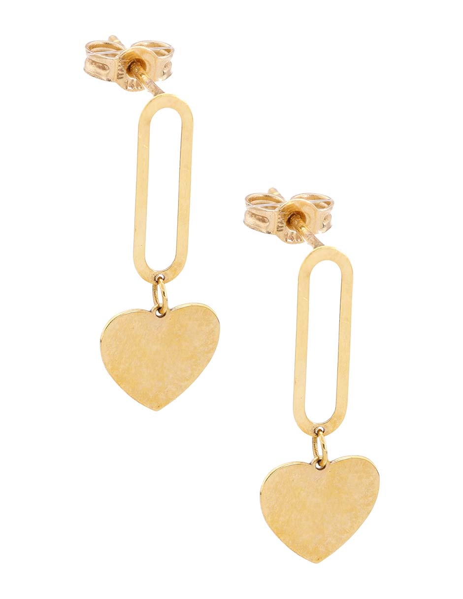 Arete corto de corazón de oro amarillo 14 k con acabado pulido 2