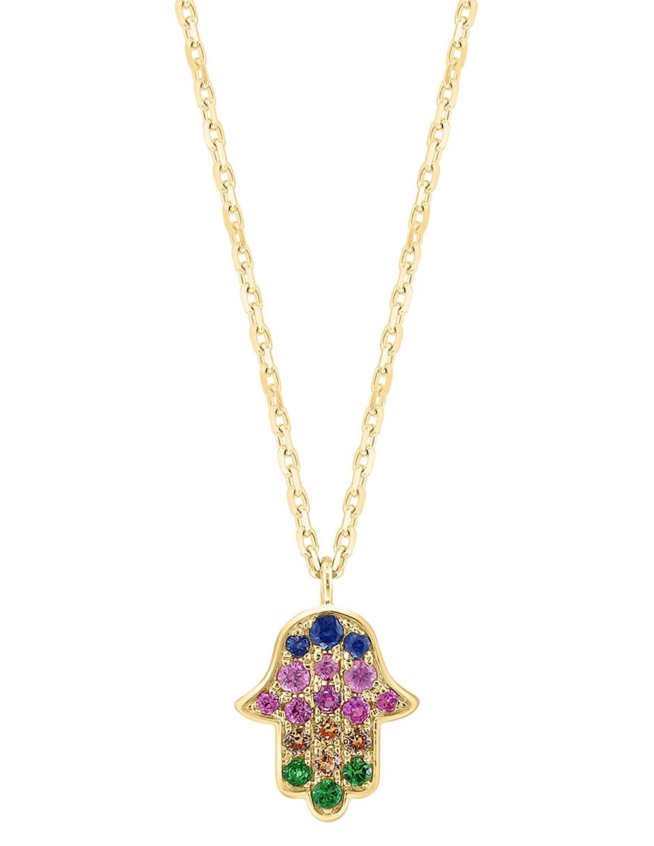Collar con dije de mano de fátima de oro 14 K