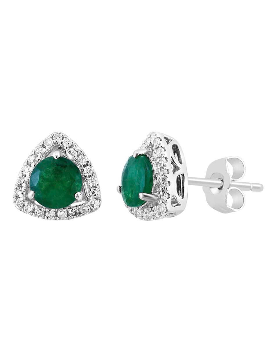 Broqueles de Oro 14 K con acabado brillante esmeralda y diamante Broqueles de Oro 14 K con acabado brillante esmeralda y diamante