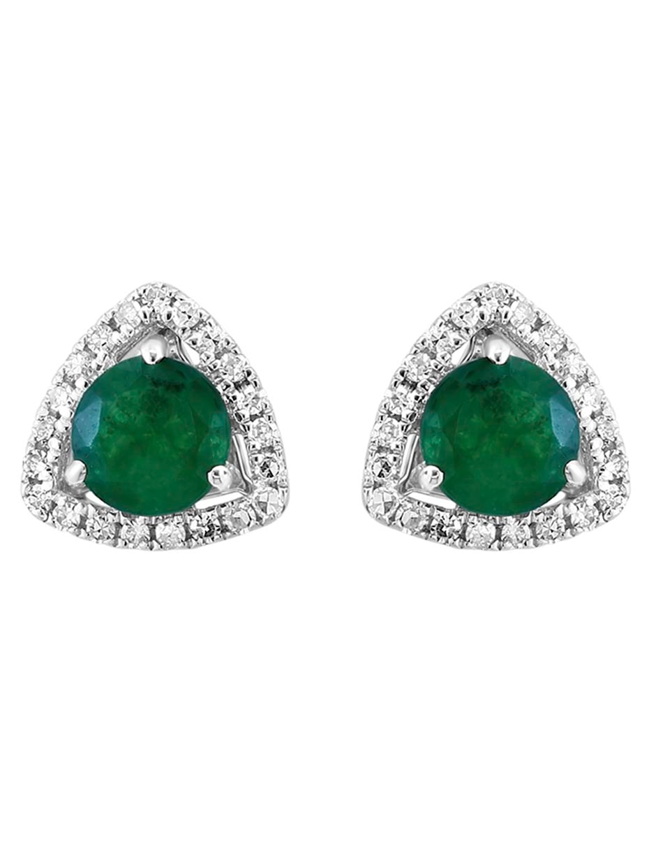 Broqueles de Oro 14 K con acabado brillante esmeralda y diamante 2