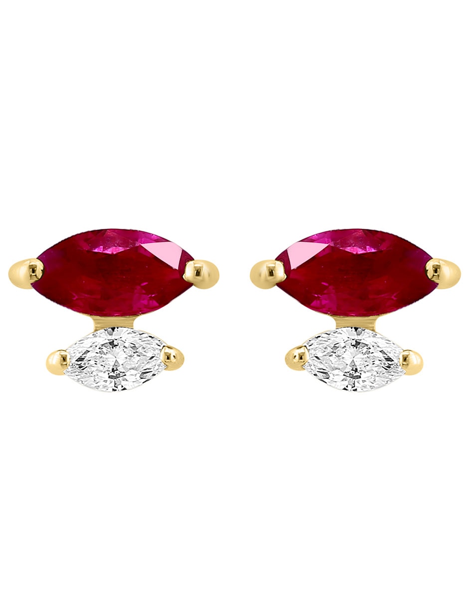 Broqueles Amoré de oro con acabado brillante rubí y diamante