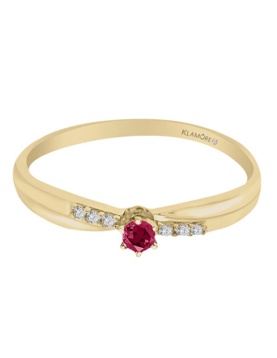 Solitario de oro 14 k Natalie rubí y diamante