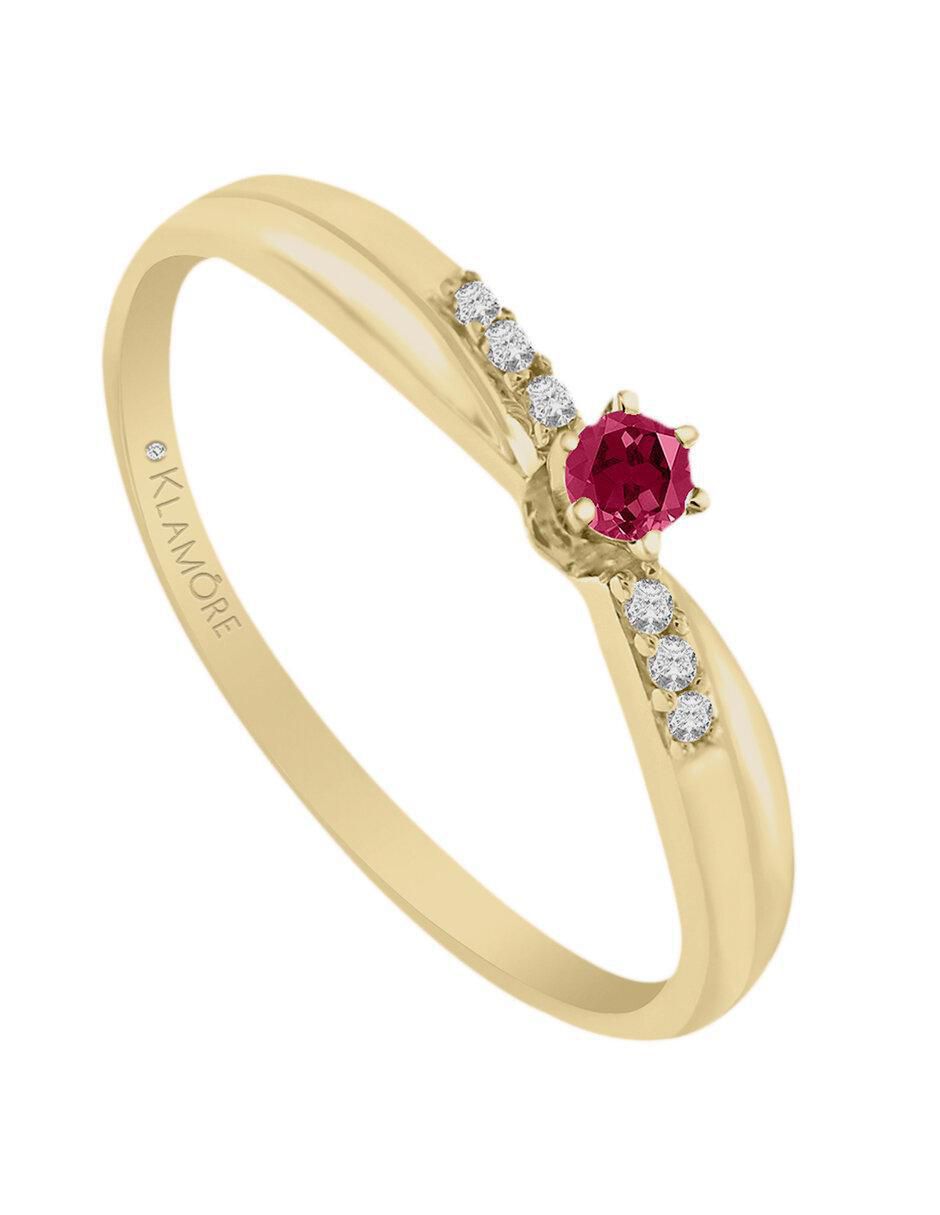 Solitario "de" oro 14 k klamore rubí y diamante