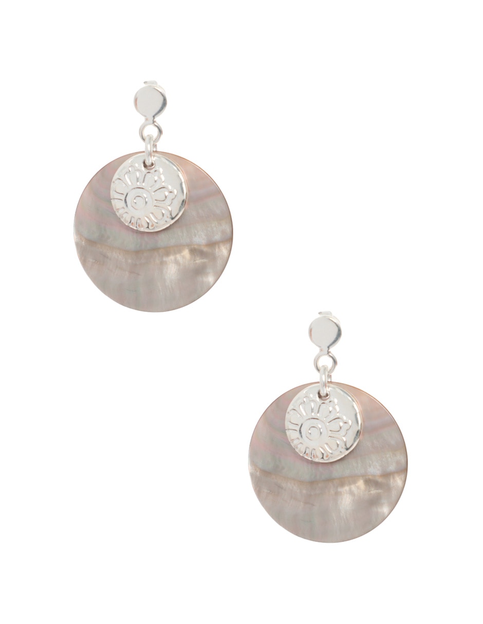 Aretes redondos de plata P 925 con acabado lustre madre perla
