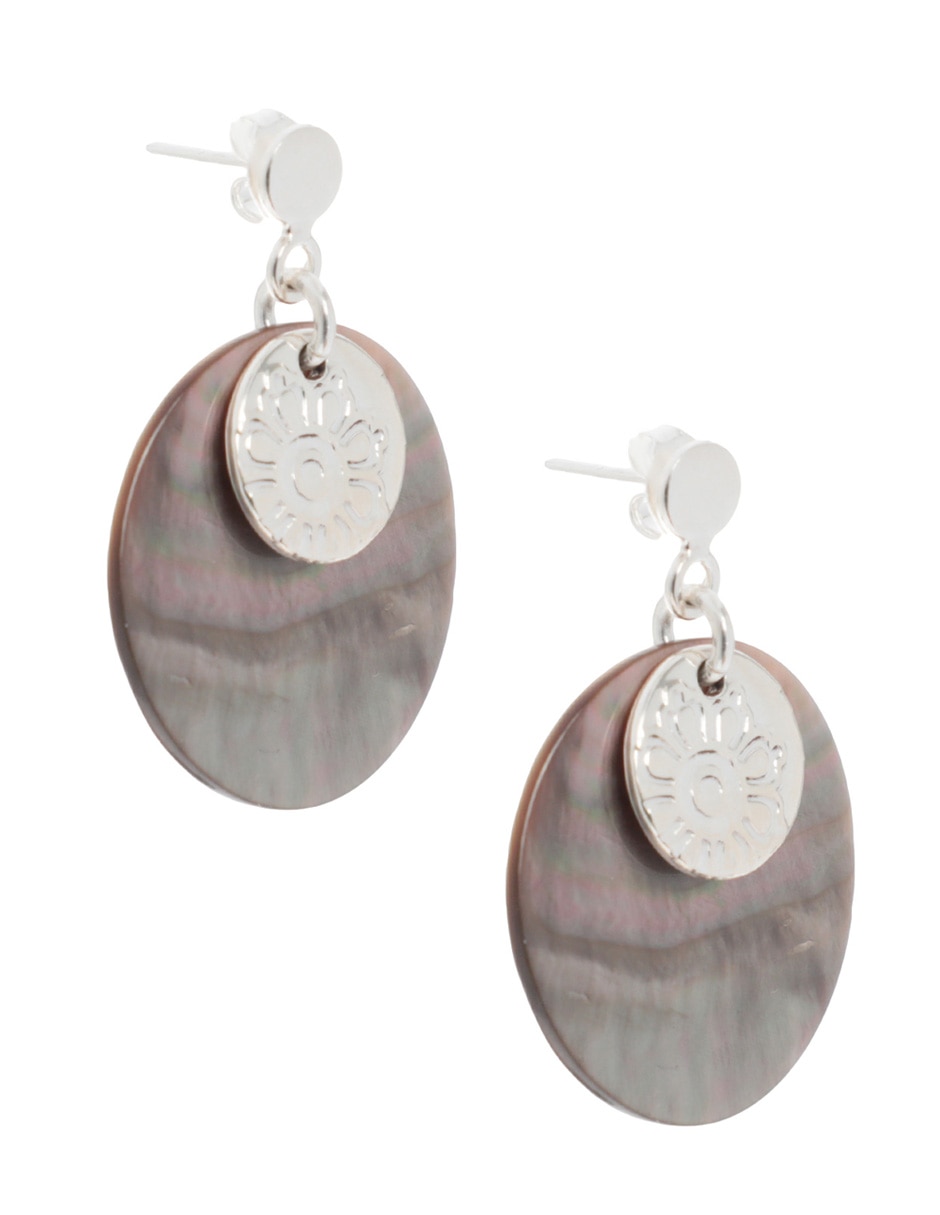 Aretes redondos de plata P 925 con acabado lustre madre perla 2