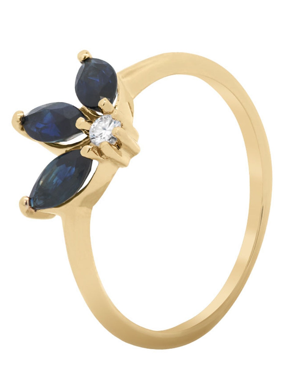 Anillo 14 k de oro zafiro y diamante brillante 2