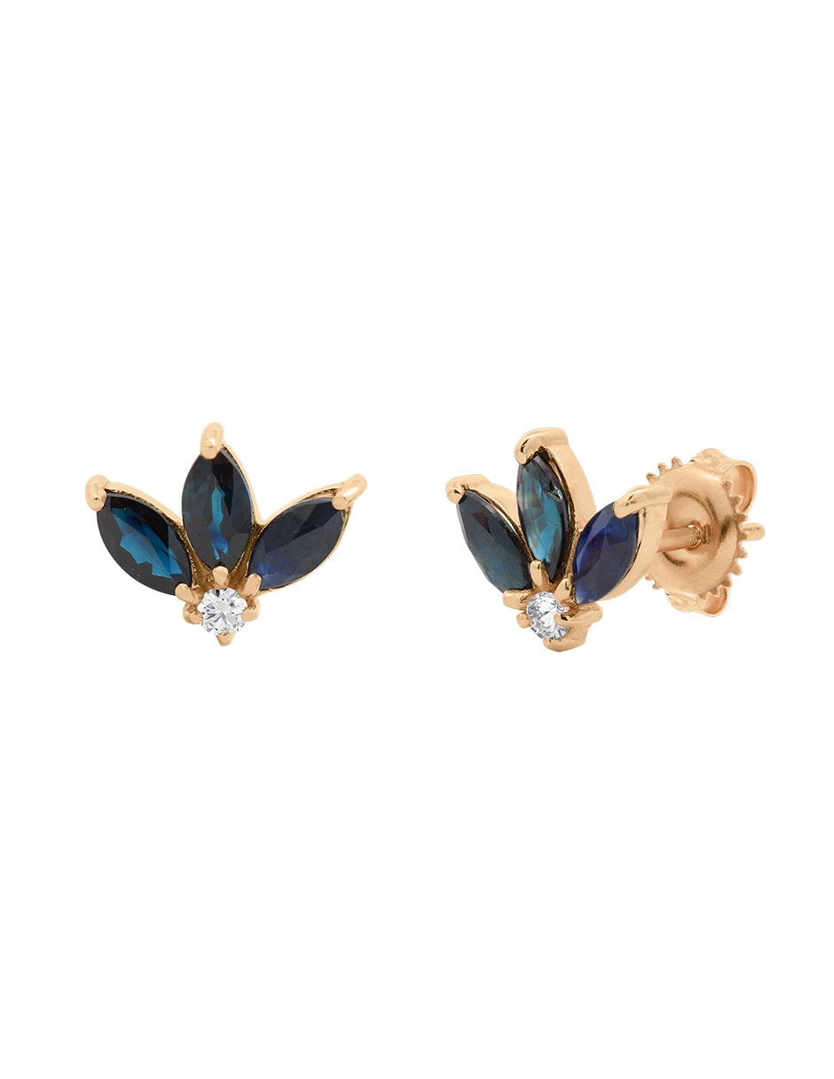 Broqueles de oro con acabado espejo zafiro y diamante
