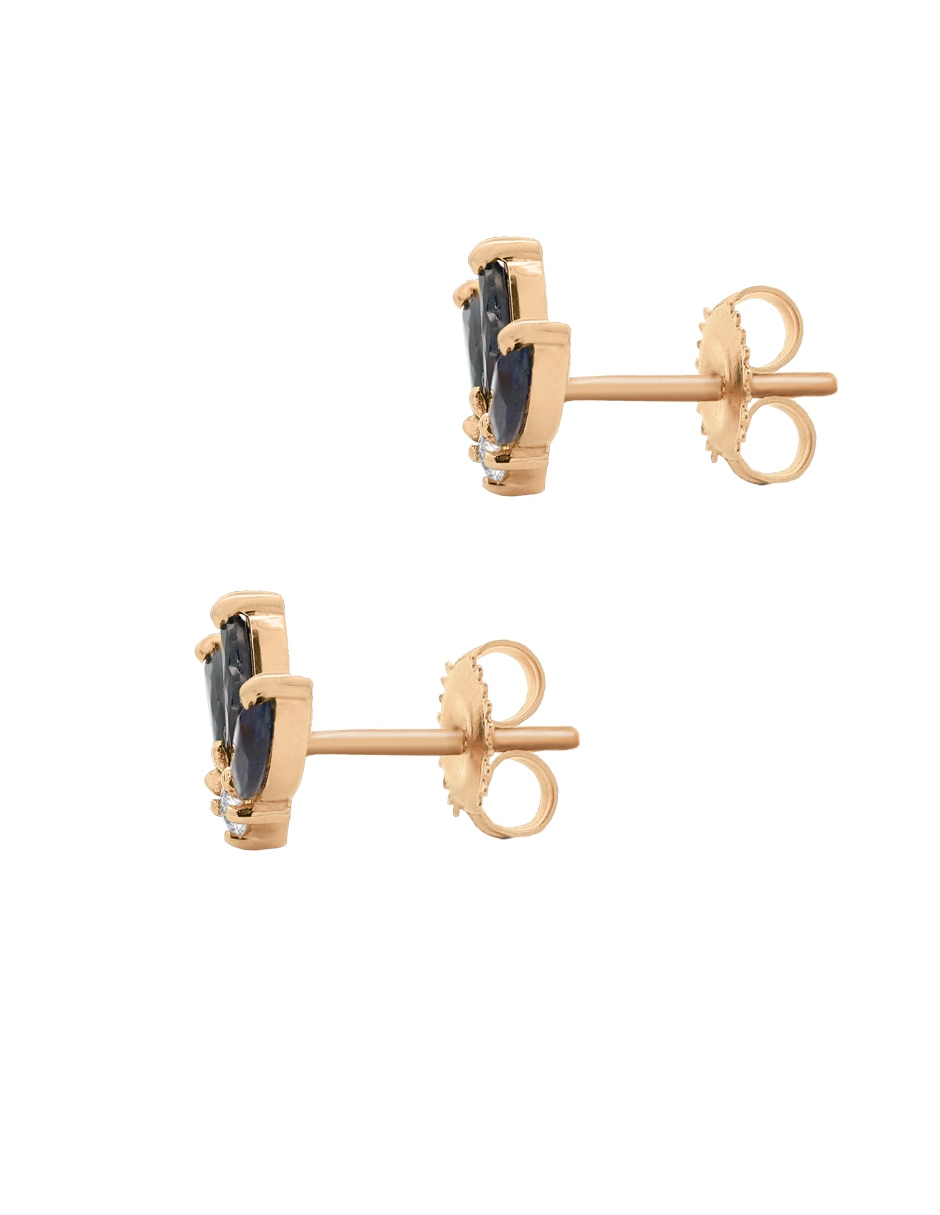 Broqueles de oro con acabado espejo zafiro y diamante 2