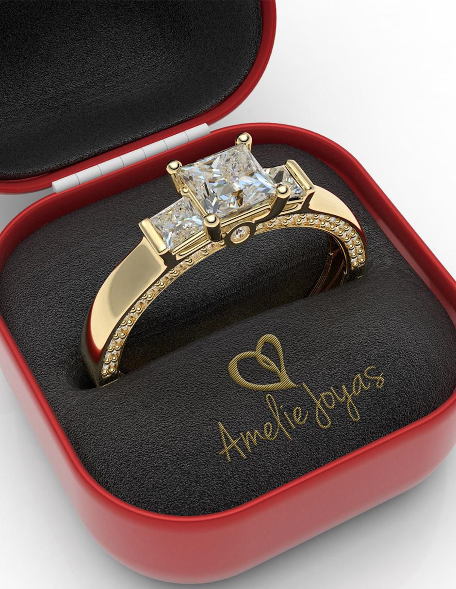 Anillo de compromiso "de" oro 14 k amelie joyas zirconia