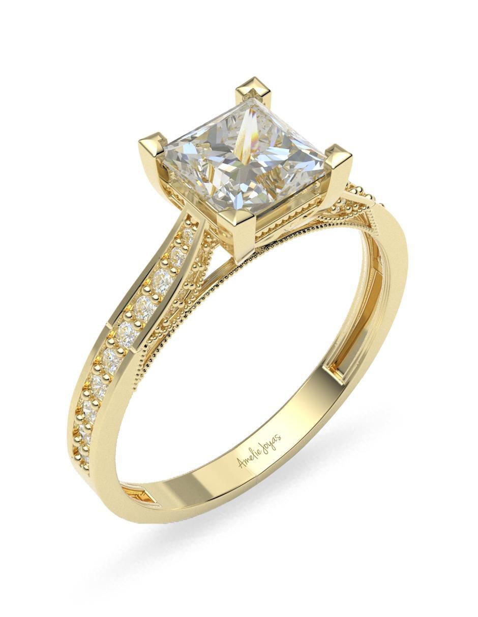 Anillo de compromiso "de" oro 14 k amelie joyas zirconia