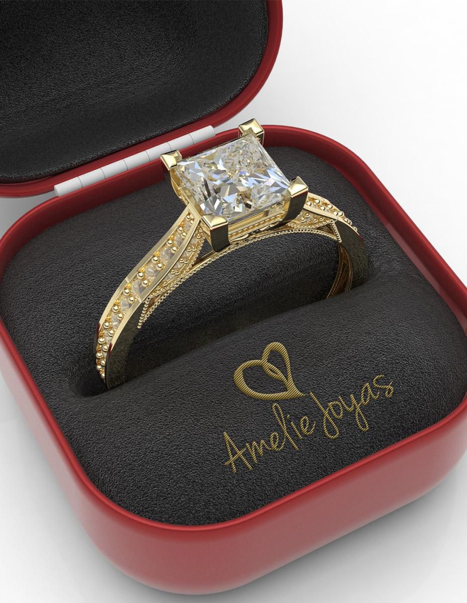 Anillo de compromiso "de" oro 14 k amelie joyas zirconia