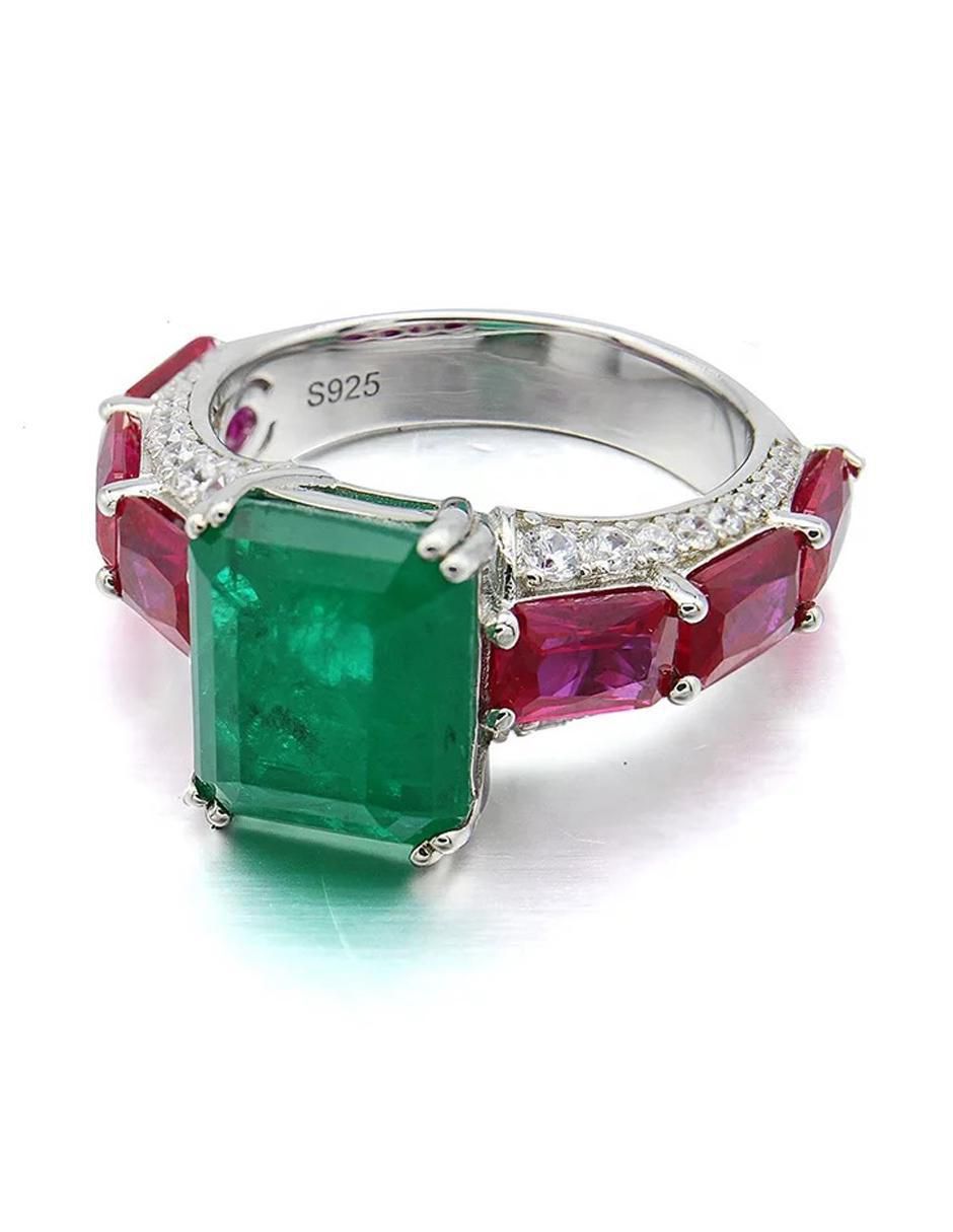 Anillo cuadrado Premium P 925 de plata esmeralda brillante 1
