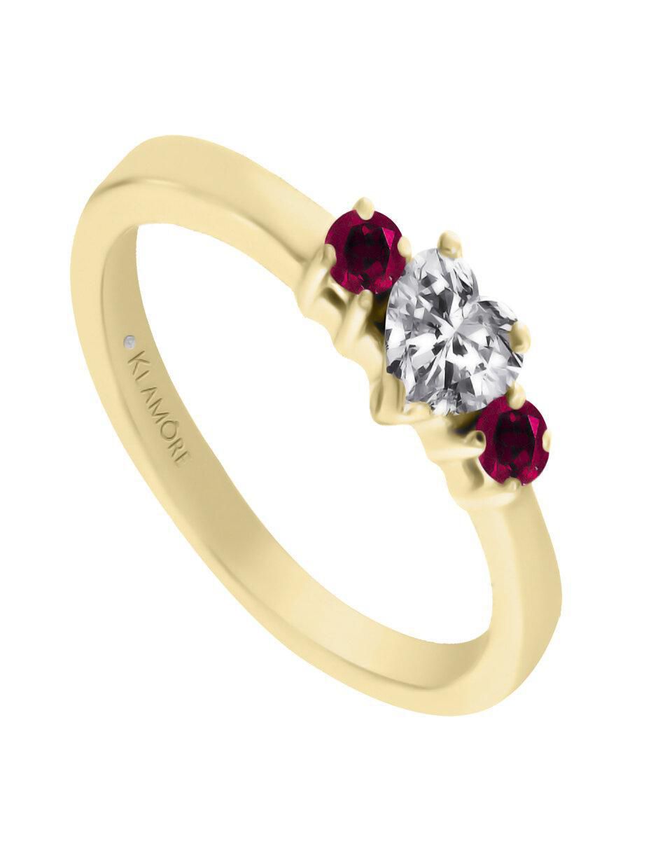 Solitario "de" oro 14 k klamore rubí y diamante