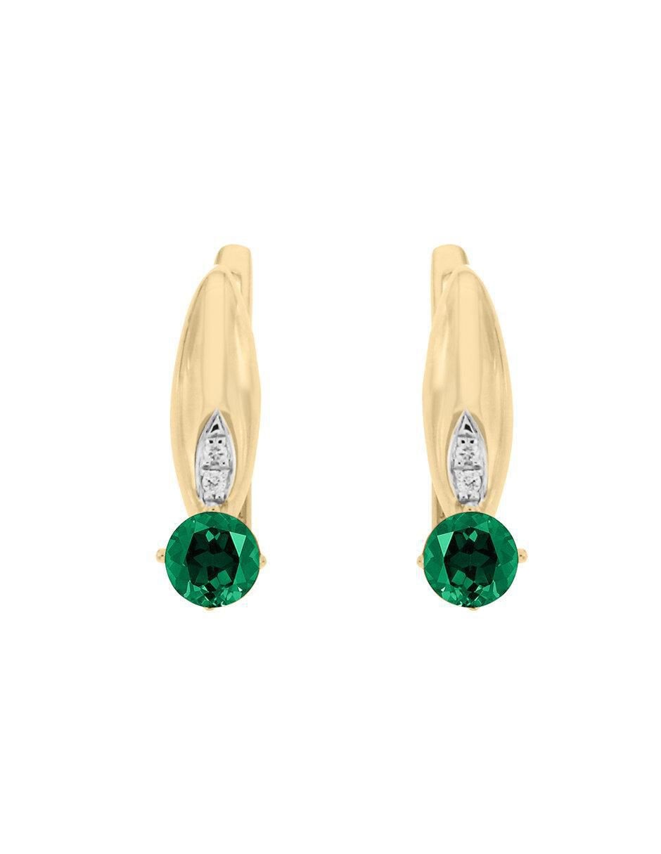 Aretes Lunetta de oro con acabado brillante esmeralda y diamante