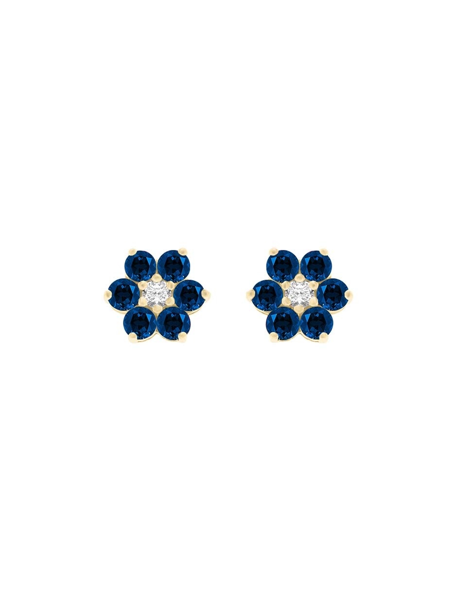 Aretes de flor Orial de oro con acabado espejo zafiro y diamante
