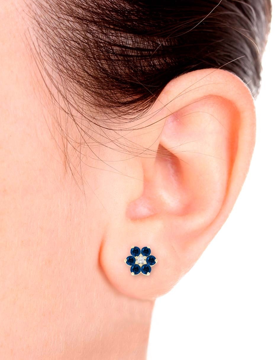 Aretes de flor Orial de oro con acabado espejo zafiro y diamante 3