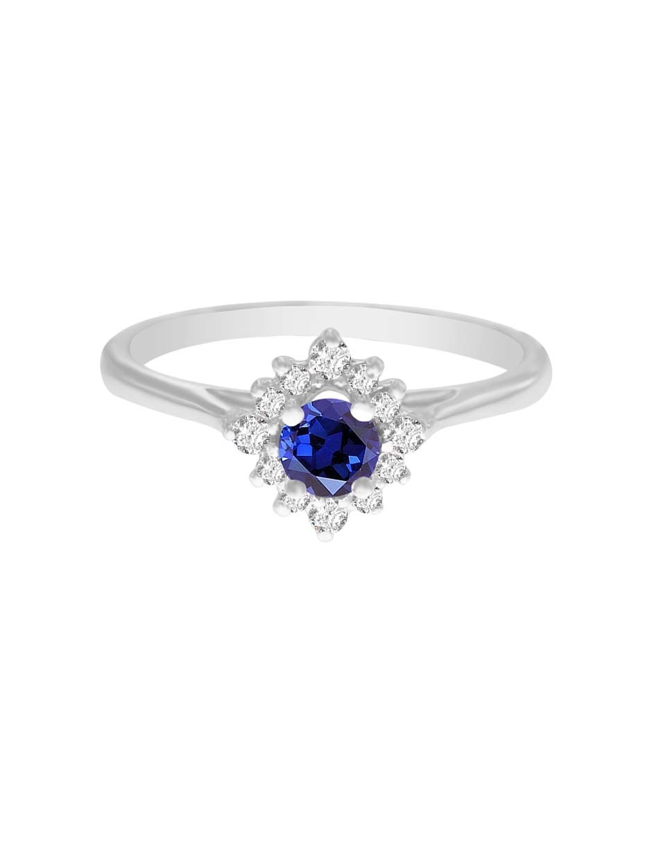 Anillo Arnau 14 k de oro blanco zafiro y diamante brillante
