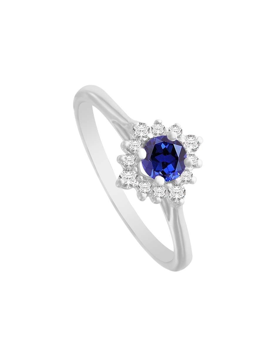 Anillo Arnau 14 k de oro blanco zafiro y diamante brillante 3