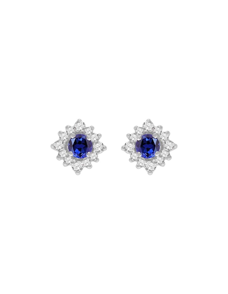 Aretes de flor Arnau de oro blanco con acabado espejo zafiro y diamante