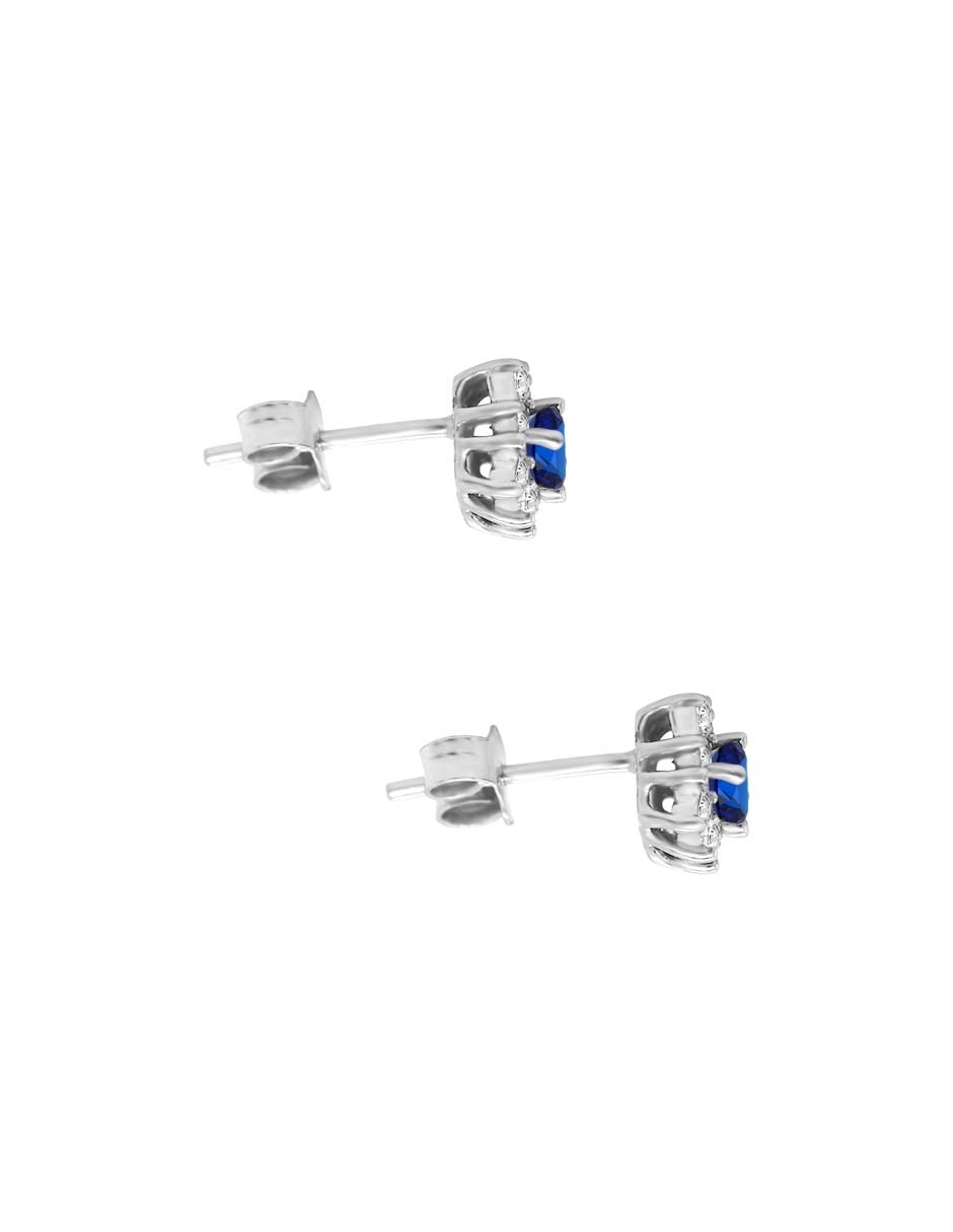 Aretes de flor Arnau de oro blanco con acabado espejo zafiro y diamante 2