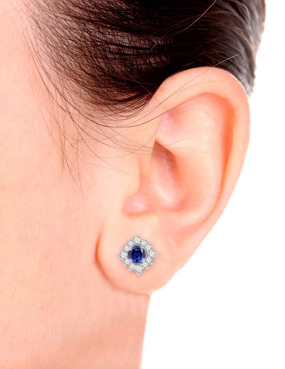 Aretes de flor Arnau de oro blanco con acabado espejo zafiro y diamante 3