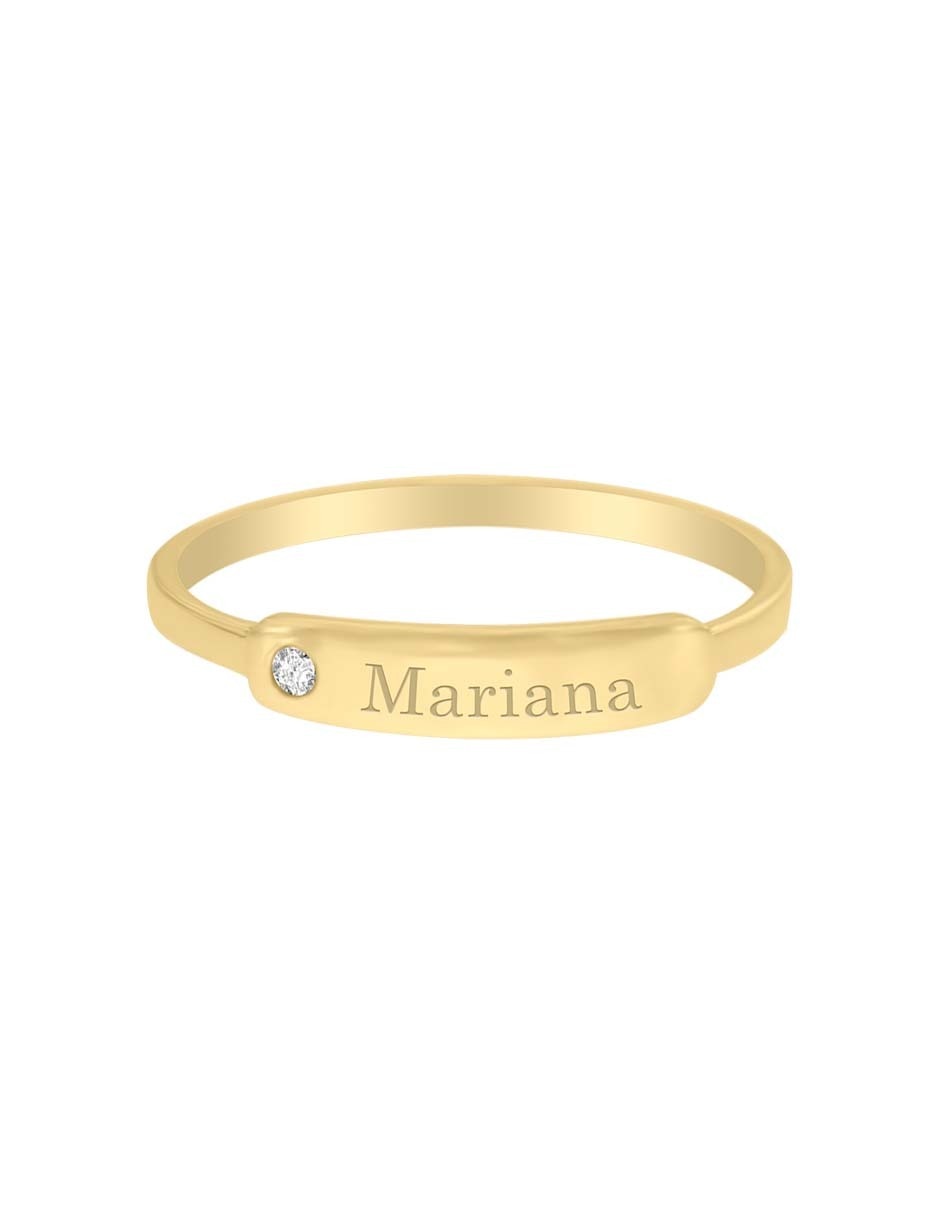 Anillo rectangular Placa 14 k de oro amarillo diamante brillante