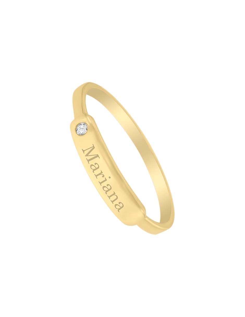 Anillo rectangular Placa 14 k de oro amarillo diamante brillante 4