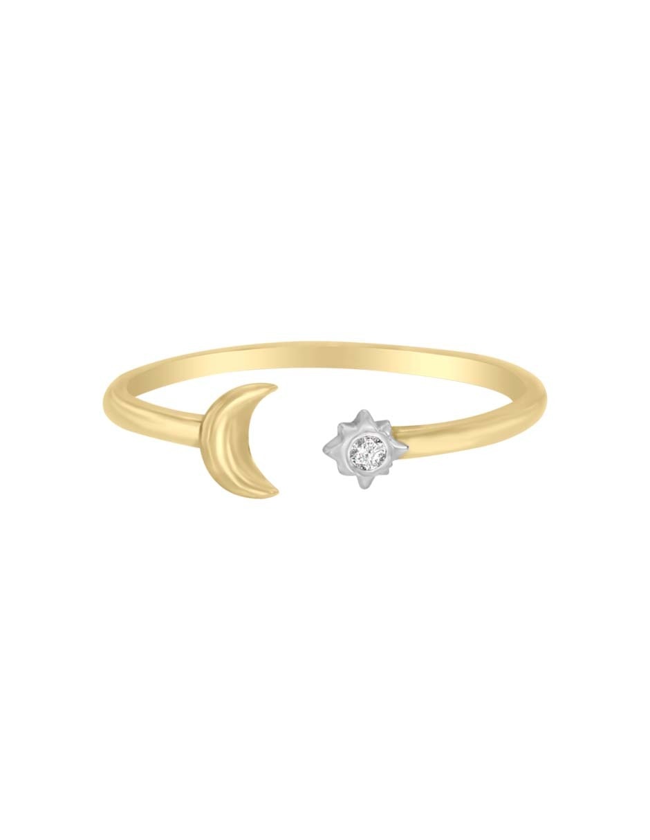 Anillo de estrella Fantasy 14 k de oro amarillo diamante brillante