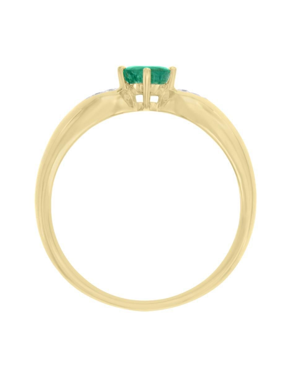 Anillo Lunetta 14 k de oro esmeralda y diamante pulido 2