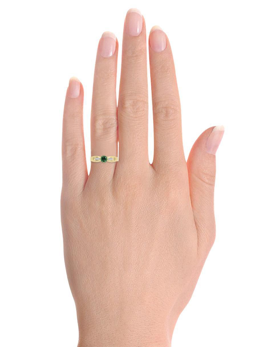 Anillo Lunetta 14 k de oro esmeralda y diamante pulido 4