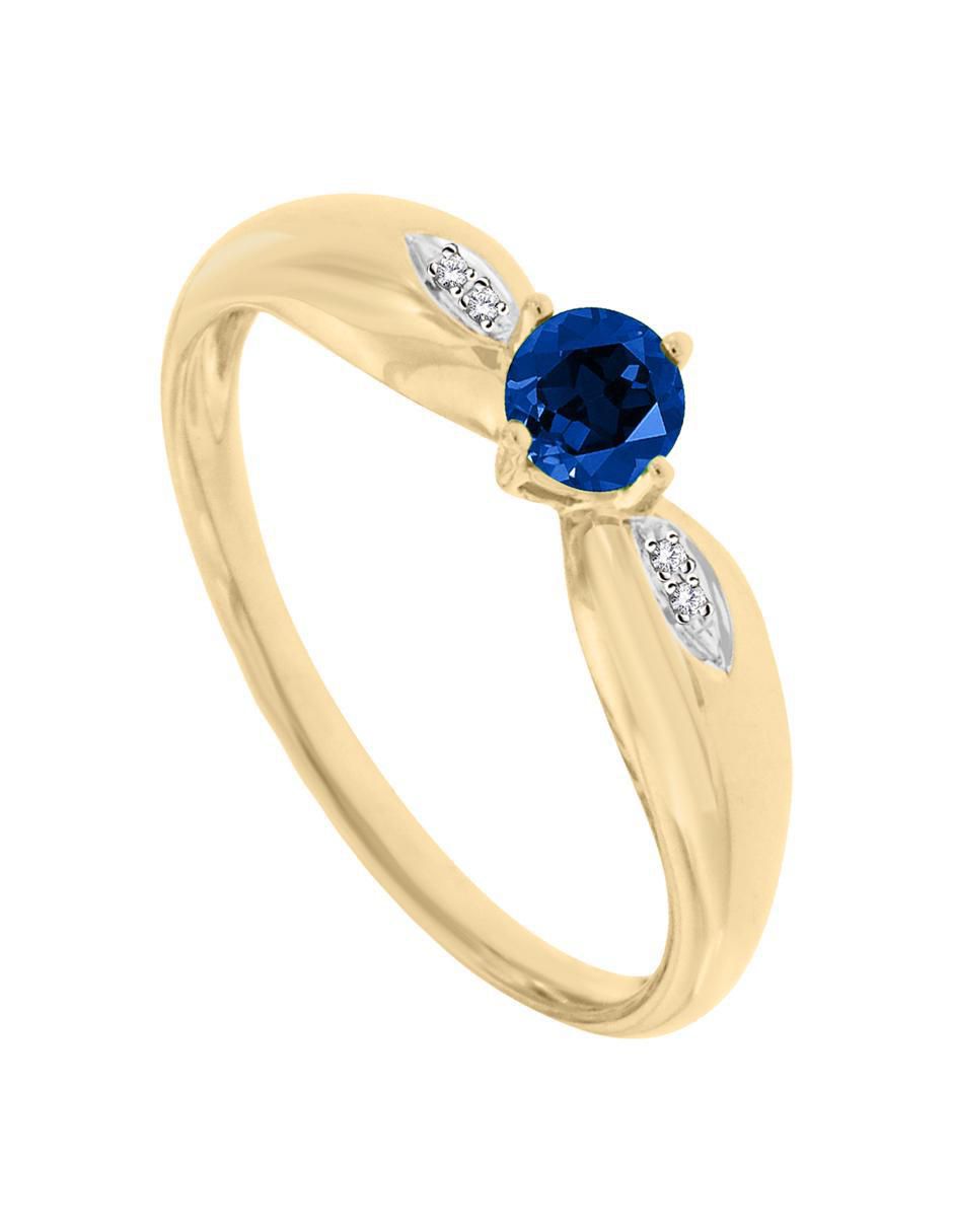 Anillo Lunetta 14 k de oro zafiro y diamante pulido 3
