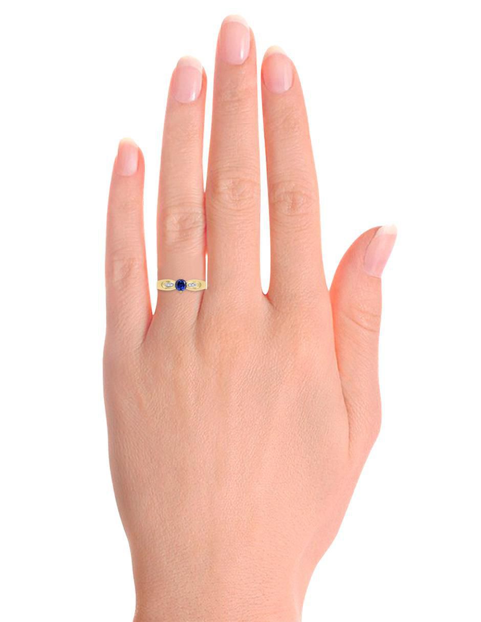 Anillo Lunetta 14 k de oro zafiro y diamante pulido 4