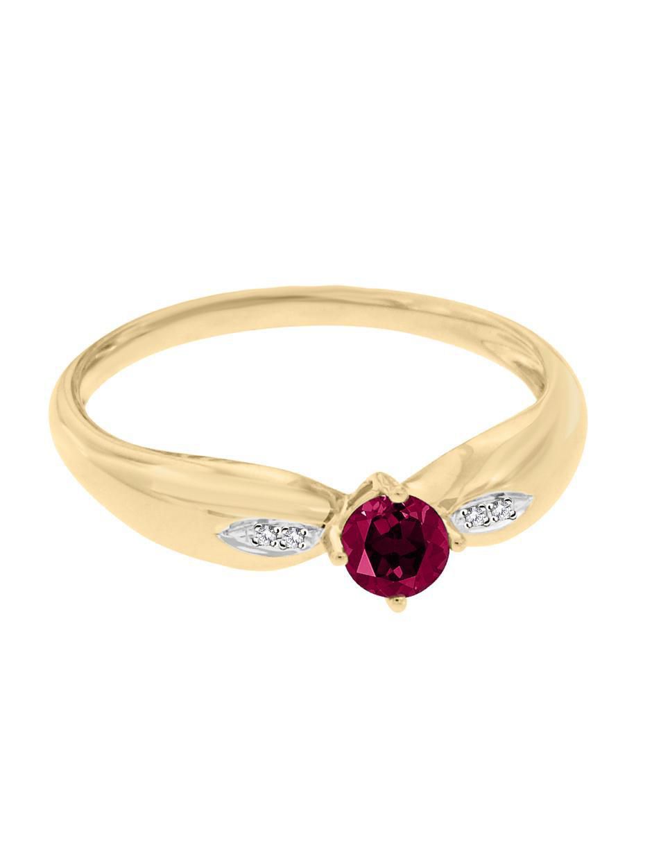Anillo Lunetta 14 k de oro rubí y diamante pulido