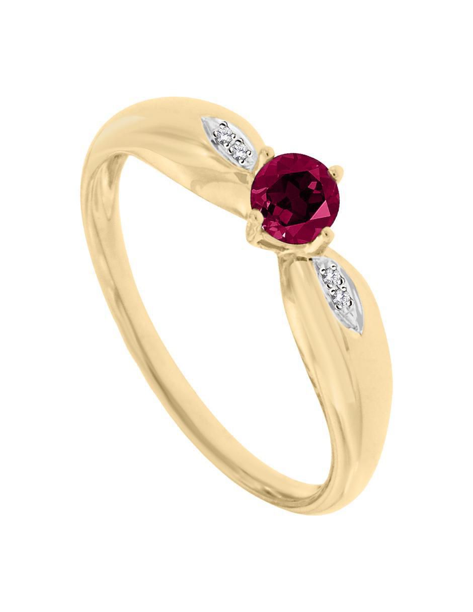 Anillo Lunetta 14 k de oro rubí y diamante pulido 3