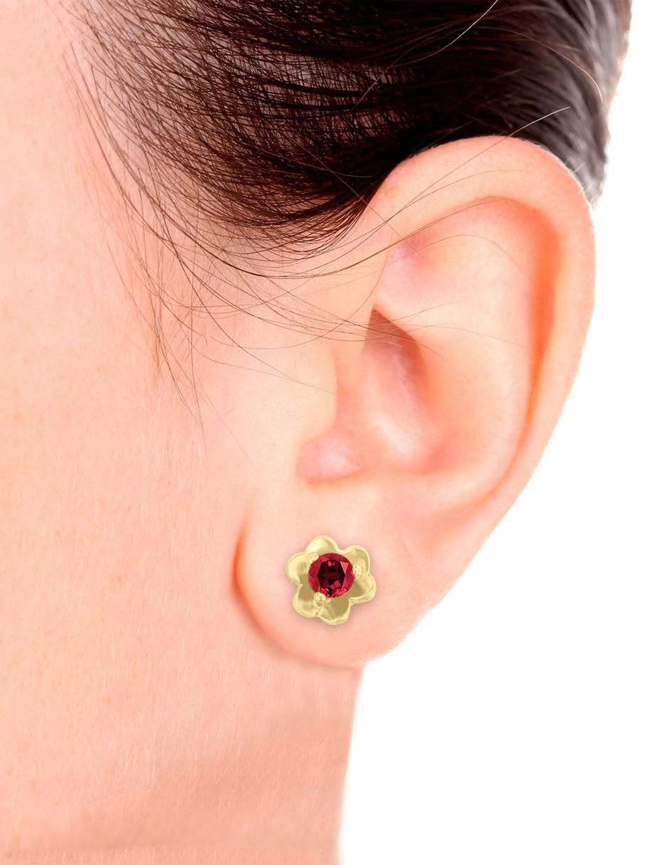 Aretes redondos Fleur de oro con acabado brillante rubí 2
