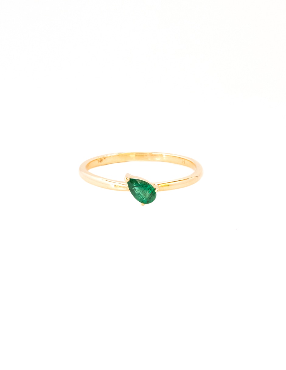 Anillo de pera Pear 14 k de oro amarillo esmeralda pulido