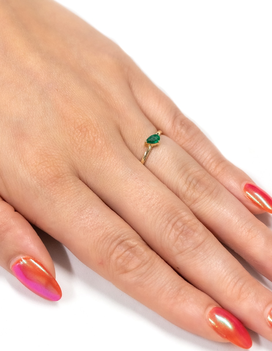 Anillo de pera Pear 14 k de oro amarillo esmeralda pulido 3