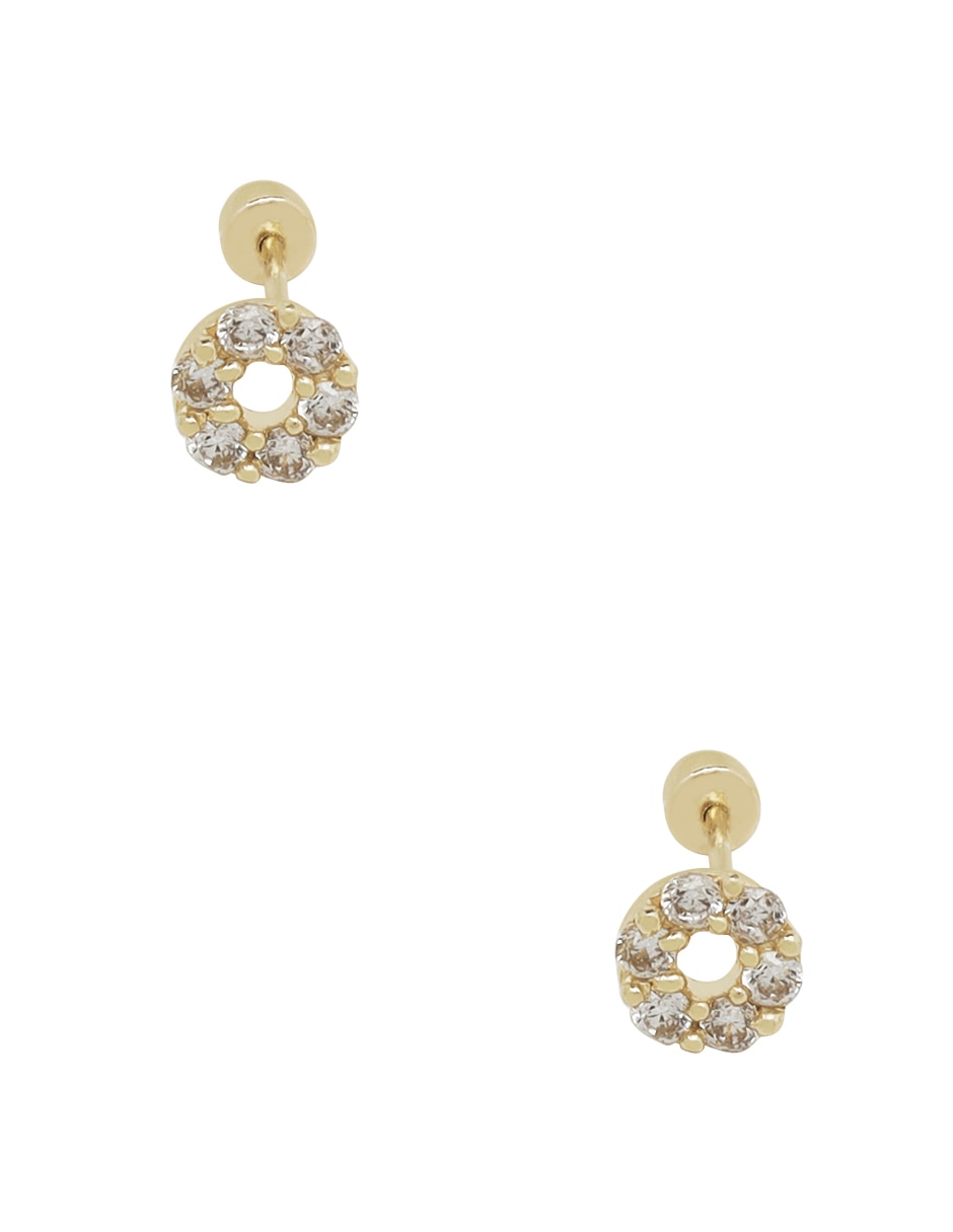 Broqueles redondos de oro zirconia