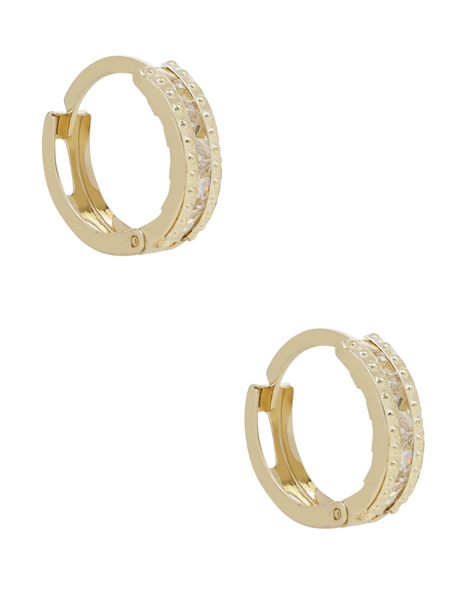 Aretes redondos de oro con acabado pavé zirconia 2