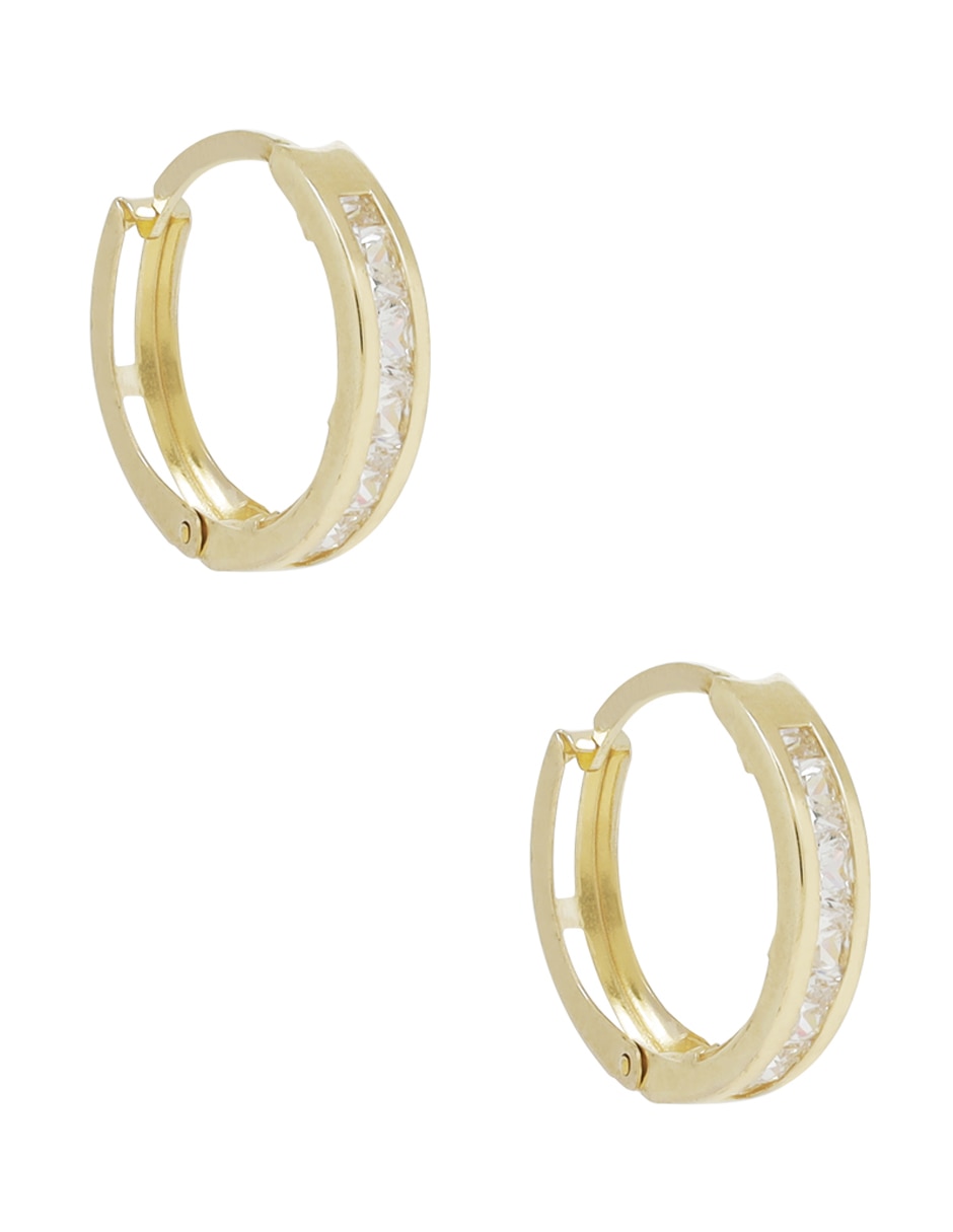 Aretes redondos de oro con acabado pavé zirconia 3