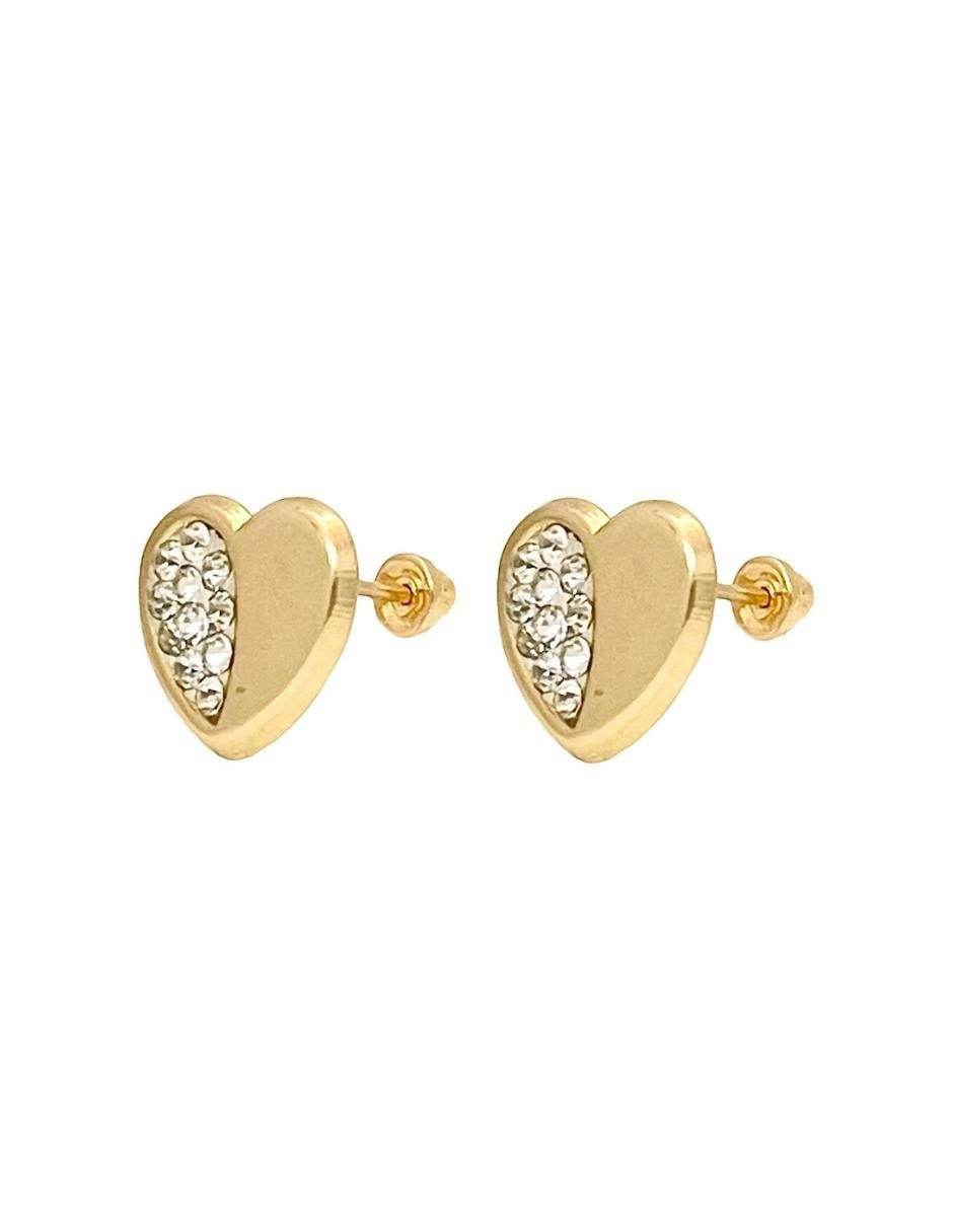 Broqueles de corazón de oro con acabado brillante zirconia 3
