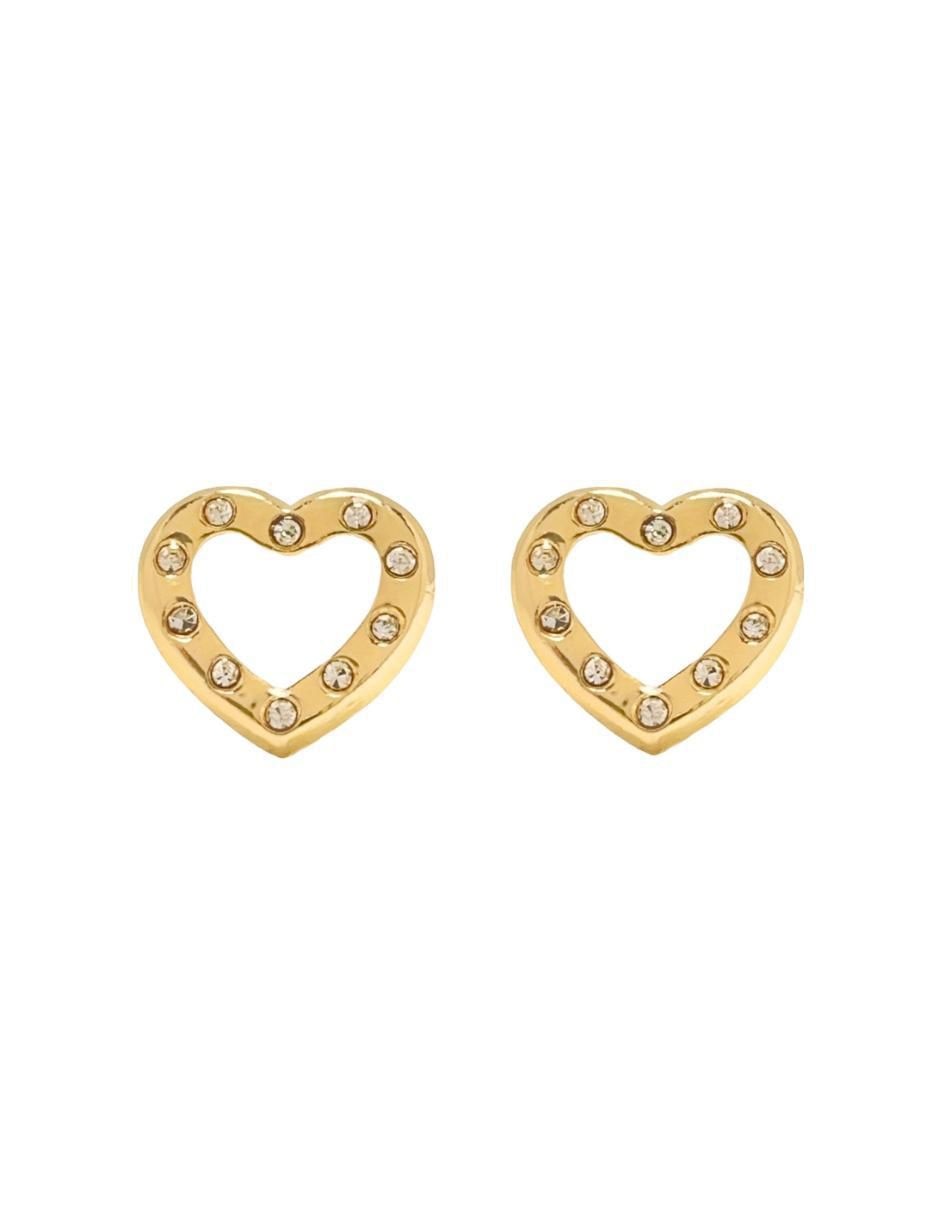 Broqueles de corazón de oro 10 K con acabado brillante zirconia Broqueles de corazón de oro 10 K con acabado brillante zirconia