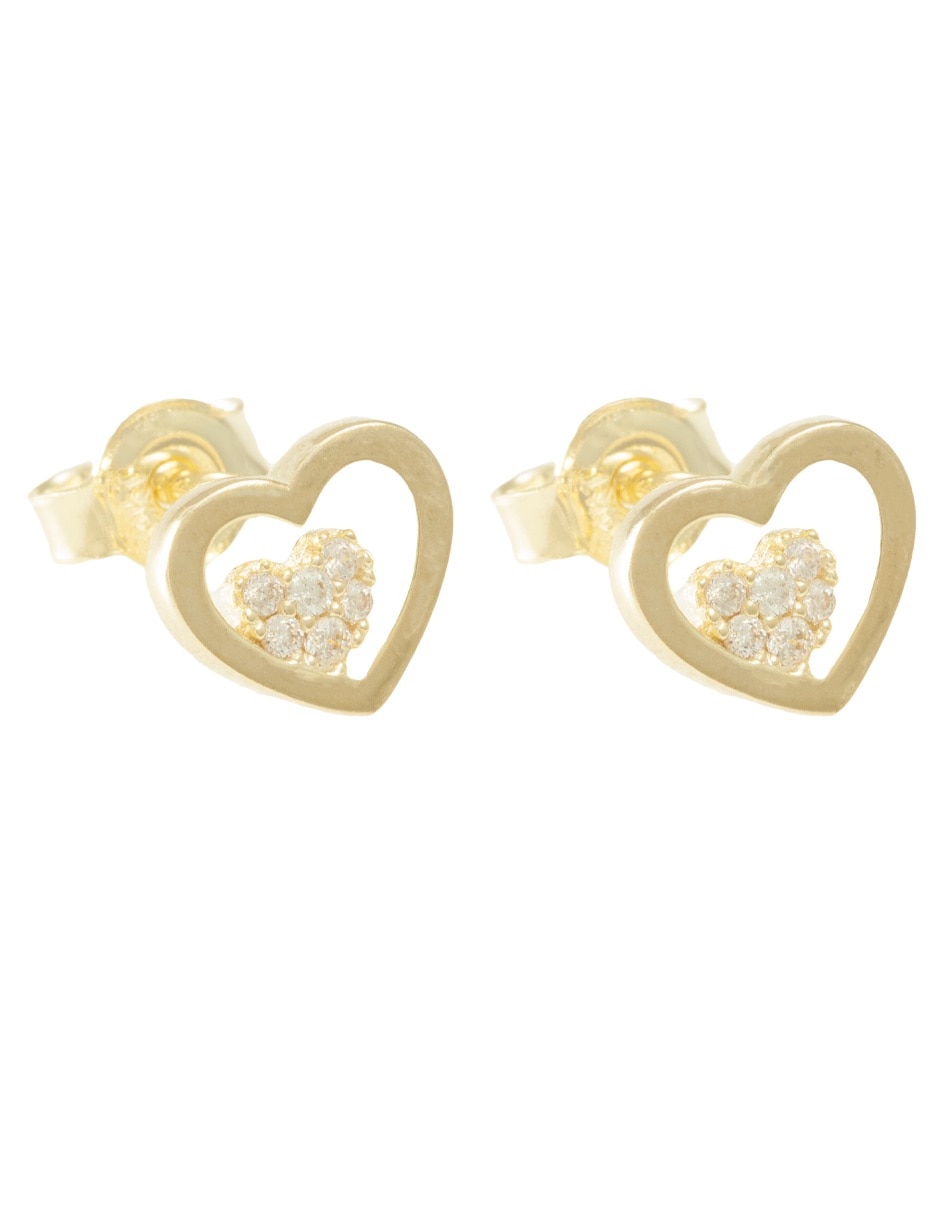 Broqueles de corazón de oro con acabado pavé zirconia
