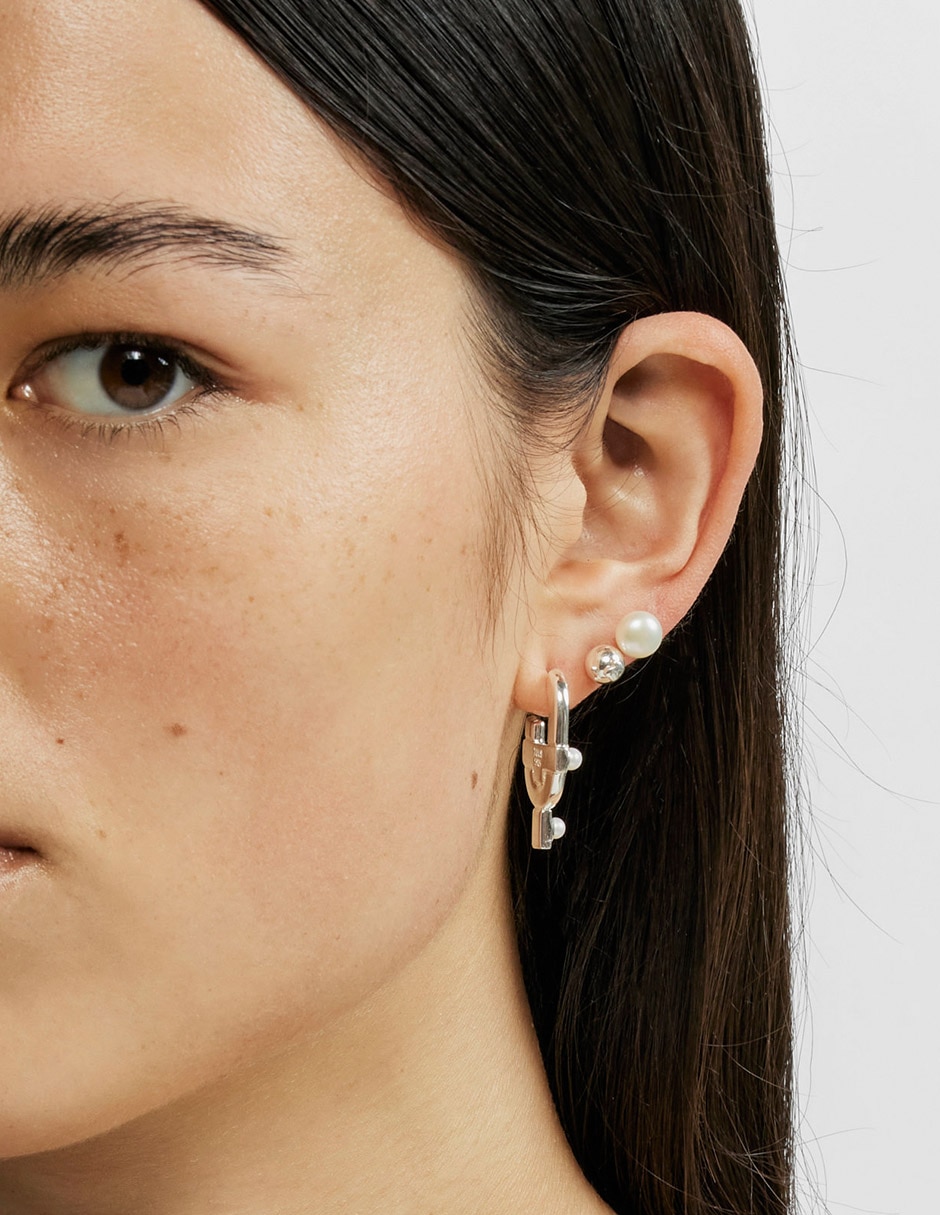 Aretes Manifiesto de plata P 925 con acabado espejo perla 6