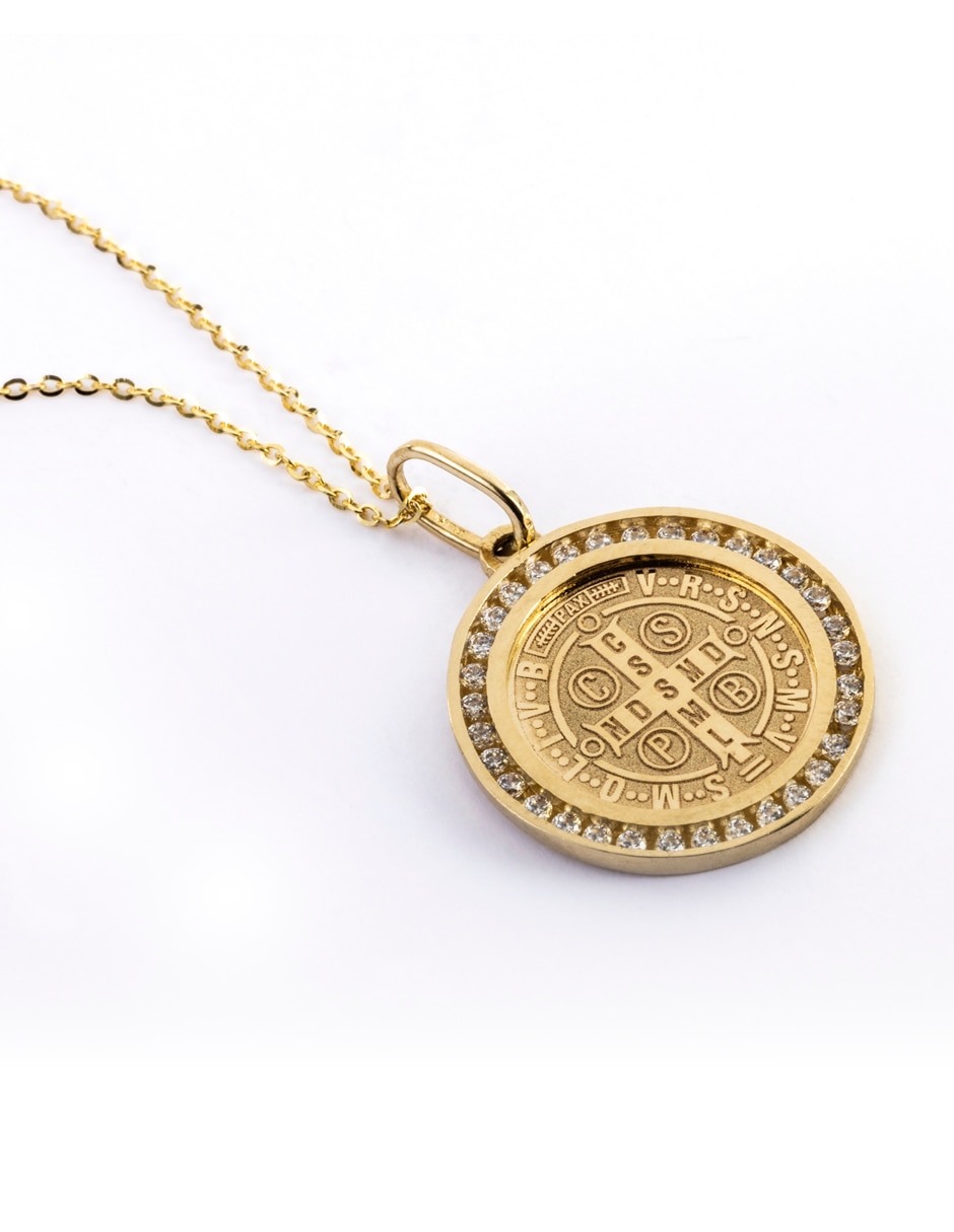 Colgante Y Dije redondo de oro 14 K circonita