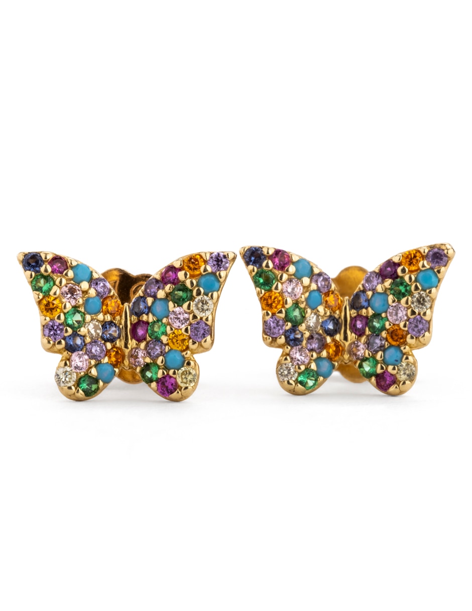 Broqueles de mariposa de oro con acabado brillante circonita